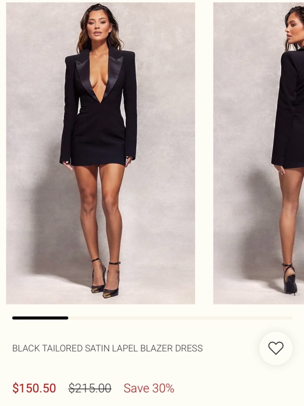 PrettyLittleThing Black Satin Lapel Longline Blazer Dress - NWT